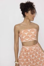Mind Matter Strapless Τοπ από Τυπωμένο Λινό με Βολάν και Δέσιμο στην Πλάτη SUKI